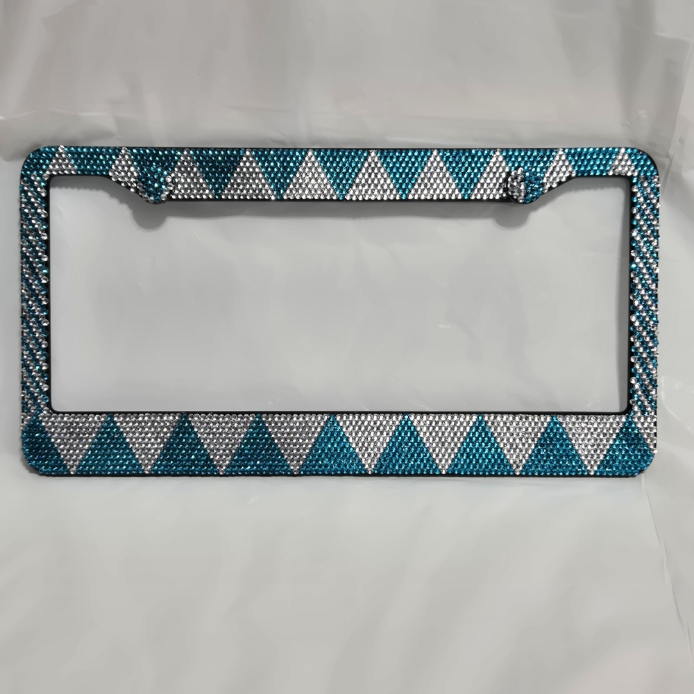 Blue and Silver Rhinestone License Plate Frame Handmade - Picture 2 of 4